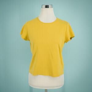 Eileen Fisher Size Small S Yellow Crew Neck Short Sleeve Cotton Knit Top Blouse
